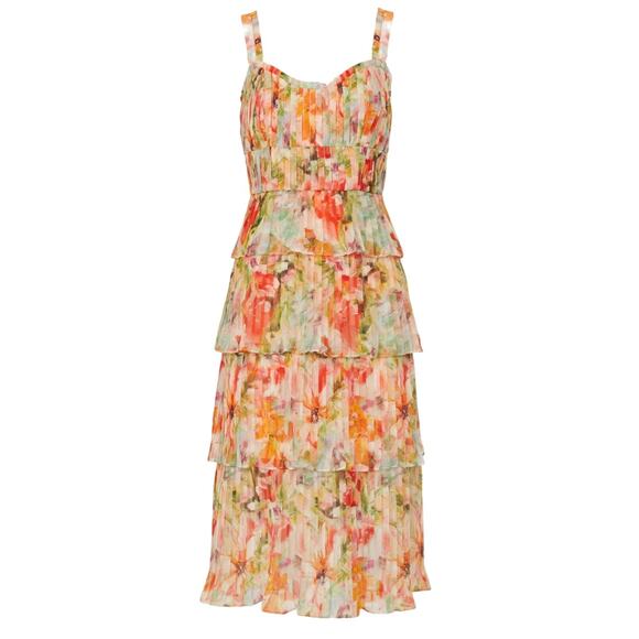 Marchesa Notte Floral Midi Dress in Orange, Size US 2 - Picture 1 of 7